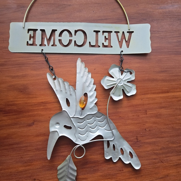 Colorful Metal Hummingbird Welcome Sign - Picture 3 of 3